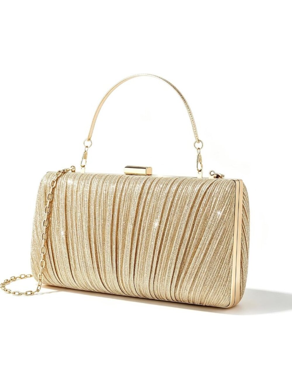 Chic Pleated Evening Clutch Purse with Detachable Chain for Prom & Wedding